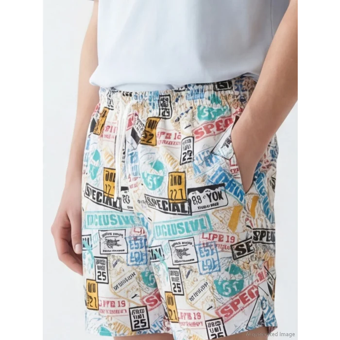 LCW SWIMWEAR Beyaz Kısa Boy Desenli Erkek Deniz Şortu