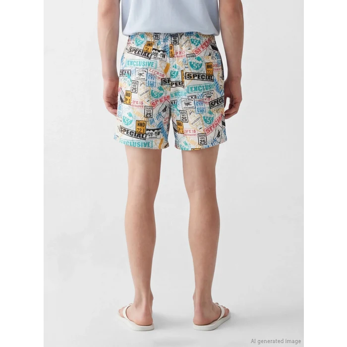 LCW SWIMWEAR Beyaz Kısa Boy Desenli Erkek Deniz Şortu