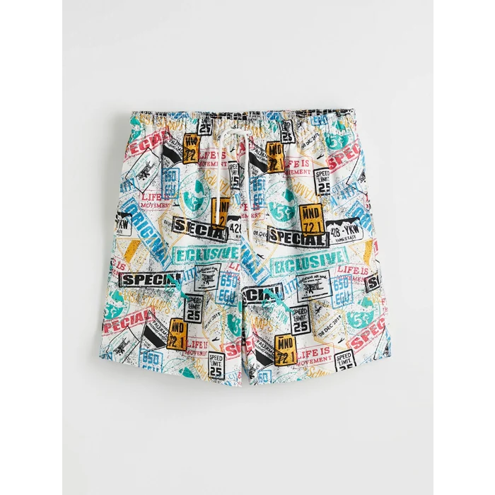 LCW SWIMWEAR Beyaz Kısa Boy Desenli Erkek Deniz Şortu