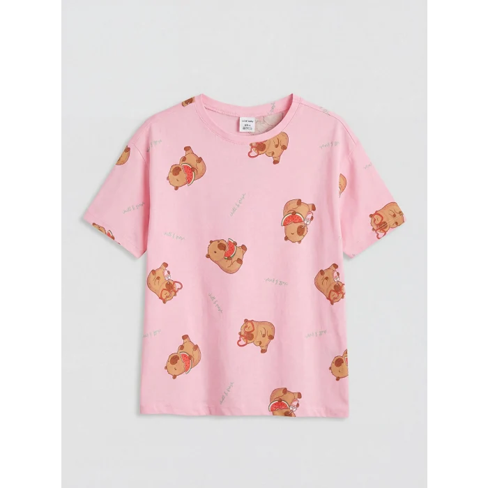 LCW Kids Pembe Baskılı Kız Çocuk Şortlu Pijama Takımı