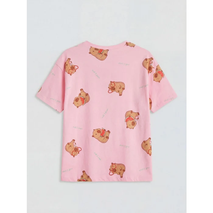 LCW Kids Pembe Baskılı Kız Çocuk Şortlu Pijama Takımı