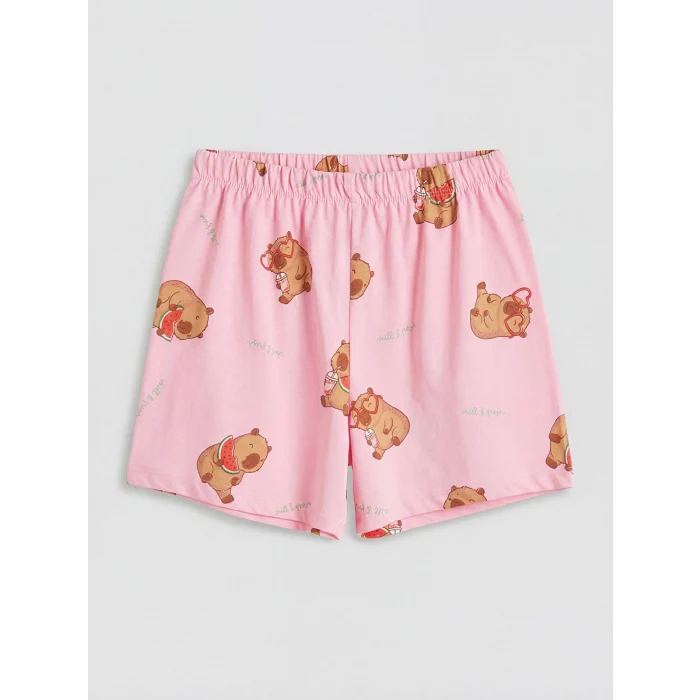 LCW Kids Pembe Baskılı Kız Çocuk Şortlu Pijama Takımı