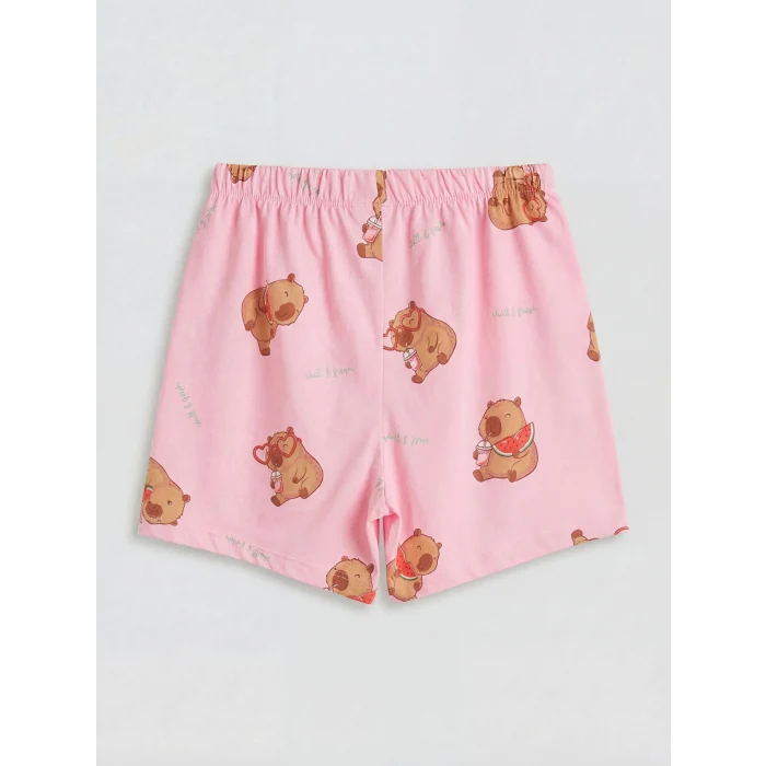 LCW Kids Pembe Baskılı Kız Çocuk Şortlu Pijama Takımı