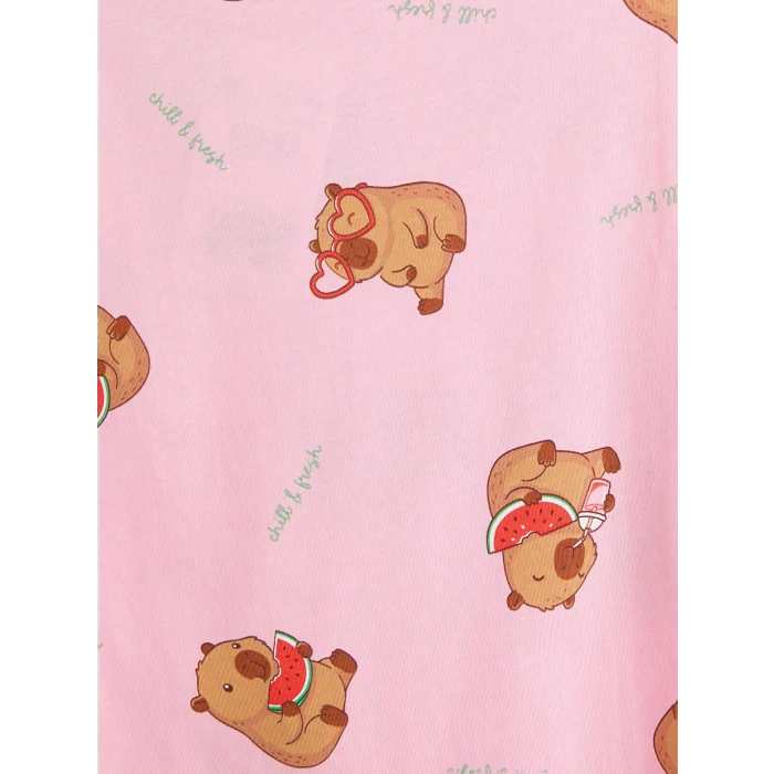 LCW Kids Pembe Baskılı Kız Çocuk Şortlu Pijama Takımı