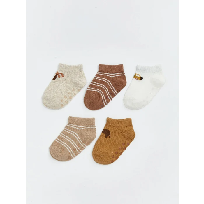 LCW baby Ekru Desenli Erkek Bebek 5li Patik Çorap