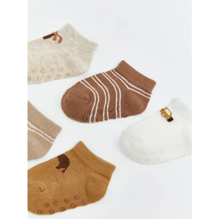 LCW baby Ekru Desenli Erkek Bebek 5li Patik Çorap