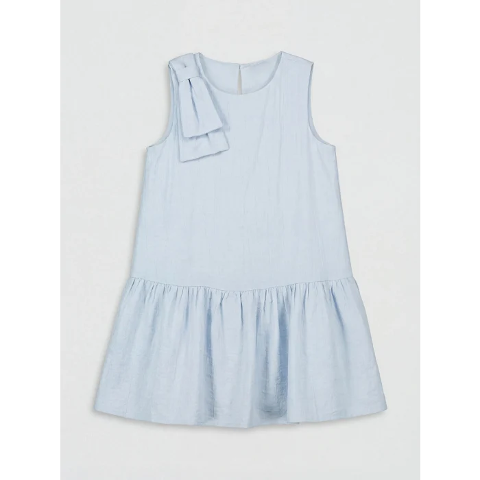 LCW Kids Mavi Bisiklet Yaka Fiyonk Detaylı Kız Çocuk Elbise
