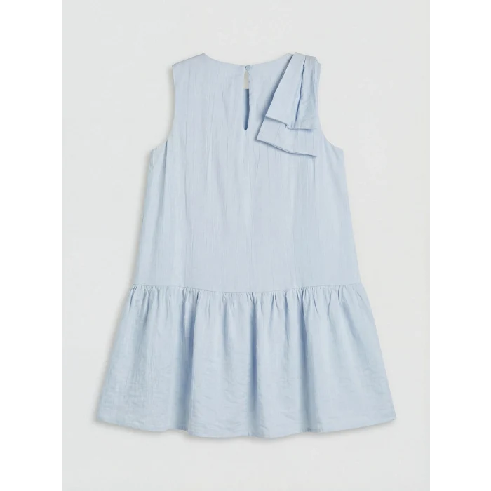 LCW Kids Mavi Bisiklet Yaka Fiyonk Detaylı Kız Çocuk Elbise