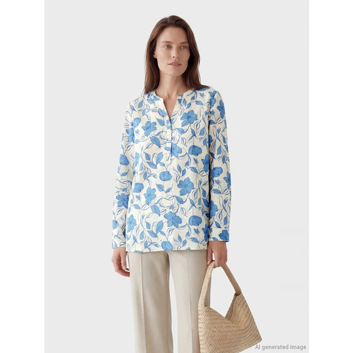 LCW Grace Ekru Kaçık Yaka Çiçekli Bluz