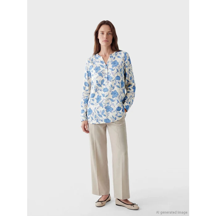 LCW Grace Ekru Kaçık Yaka Çiçekli Bluz