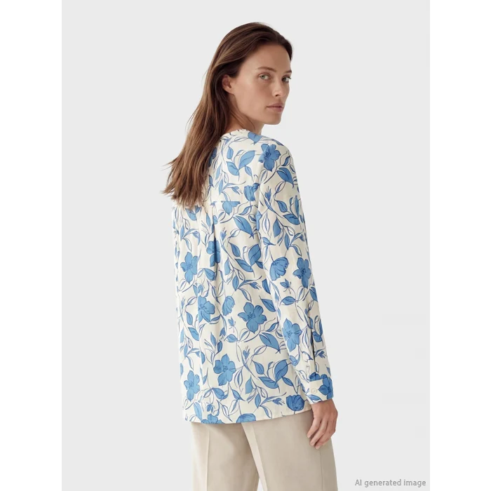 LCW Grace Ekru Kaçık Yaka Çiçekli Bluz