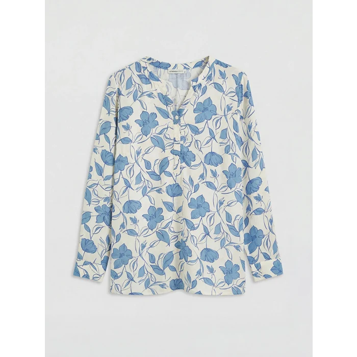 LCW Grace Ekru Kaçık Yaka Çiçekli Bluz