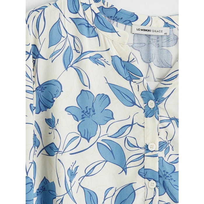LCW Grace Ekru Kaçık Yaka Çiçekli Bluz