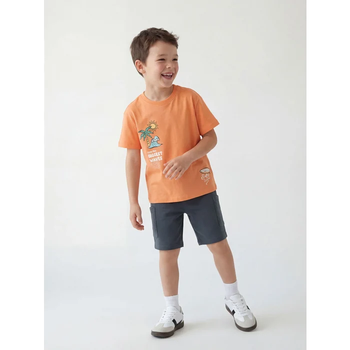 LCW Kids Turuncu Baskılı Erkek Çocuk Tişört ve Şort