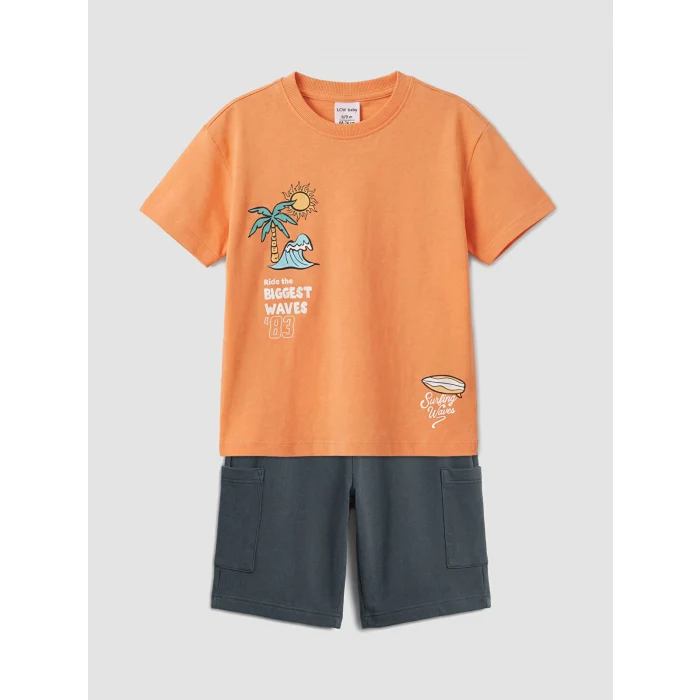 LCW Kids Turuncu Baskılı Erkek Çocuk Tişört ve Şort