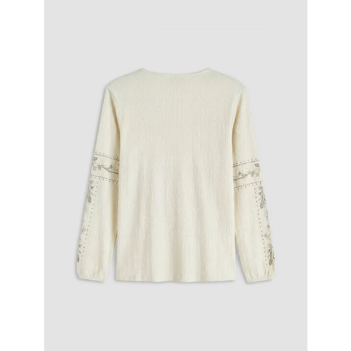 LCW Grace Bej Bisiklet Yaka Desenli Bluz