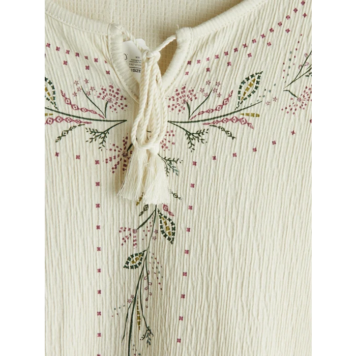 LCW Grace Bej Bisiklet Yaka Desenli Bluz