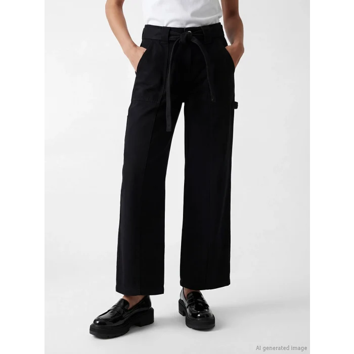 LCW Jeans Siyah Beli Kemerli Wideleg Kadın Jean Pantolon