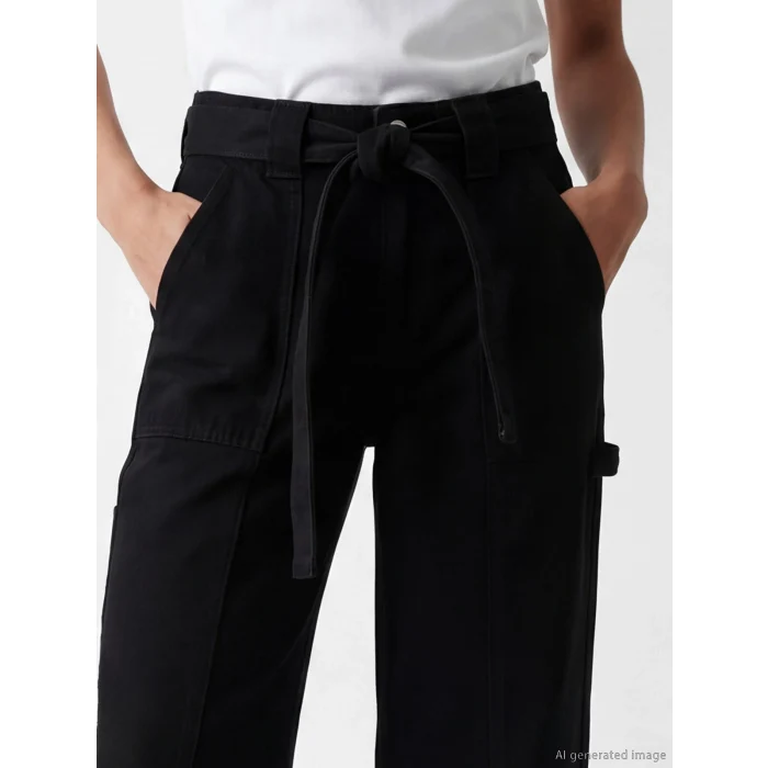 LCW Jeans Siyah Beli Kemerli Wideleg Kadın Jean Pantolon