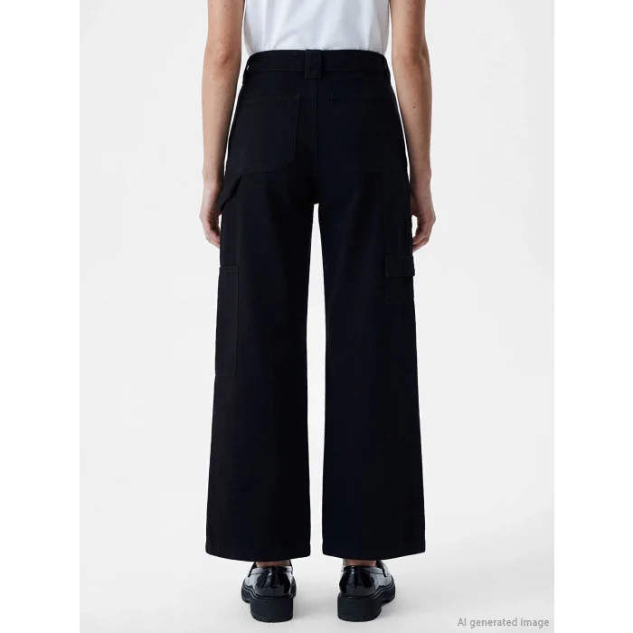 LCW Jeans Siyah Beli Kemerli Wideleg Kadın Jean Pantolon