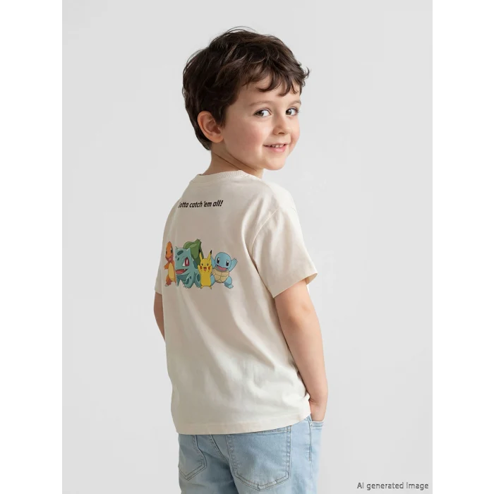 LCW Kids Bej Pokemon Baskılı Erkek Çocuk Tişört