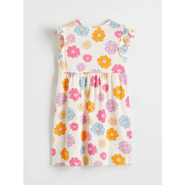 LCW Kids Ekru Çiçek Desenli Kız Çocuk Elbise