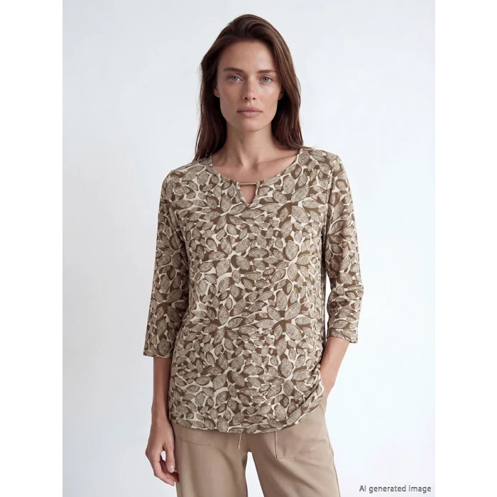 LCW Grace Bej Bisiklet Yaka Desenli Bluz