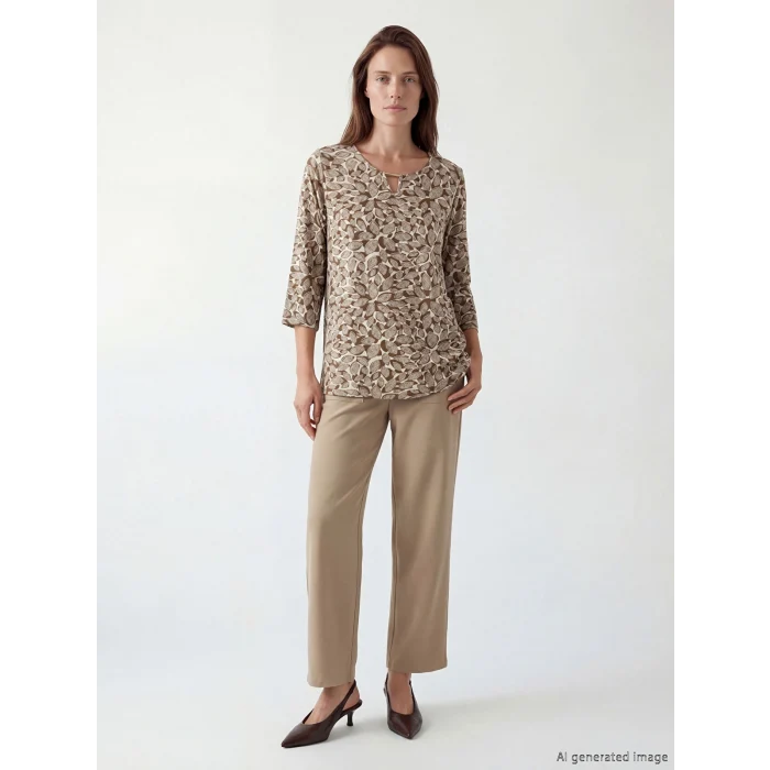 LCW Grace Bej Bisiklet Yaka Desenli Bluz