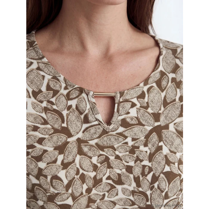 LCW Grace Bej Bisiklet Yaka Desenli Bluz