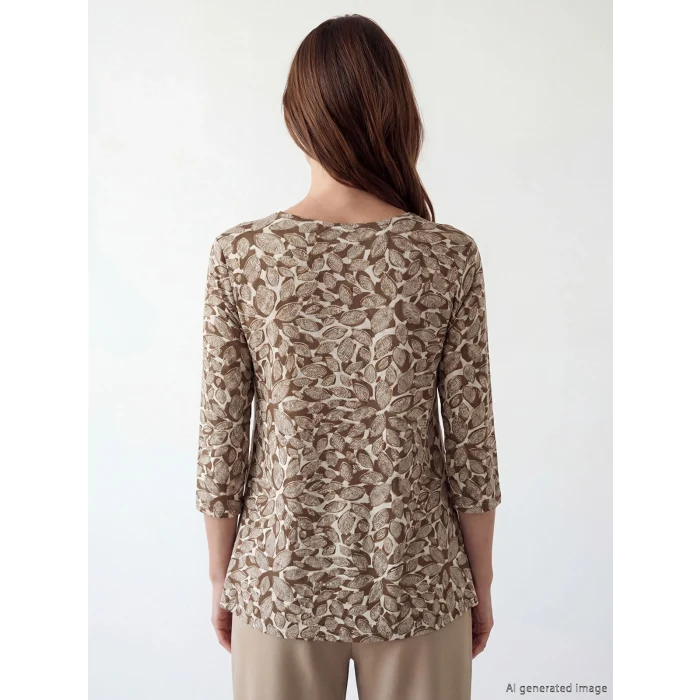 LCW Grace Bej Bisiklet Yaka Desenli Bluz