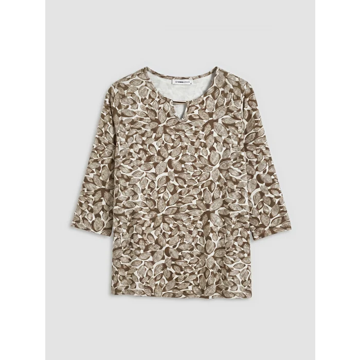 LCW Grace Bej Bisiklet Yaka Desenli Bluz