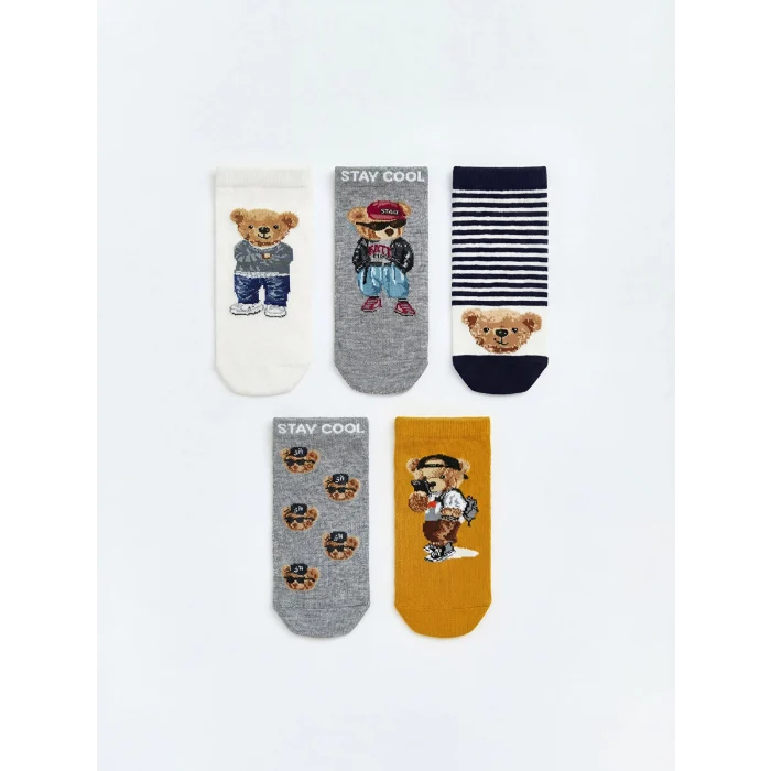 LCW Kids Karışık Ayı Teddy Desenli Erkek Çocuk Patik Çorap 5li