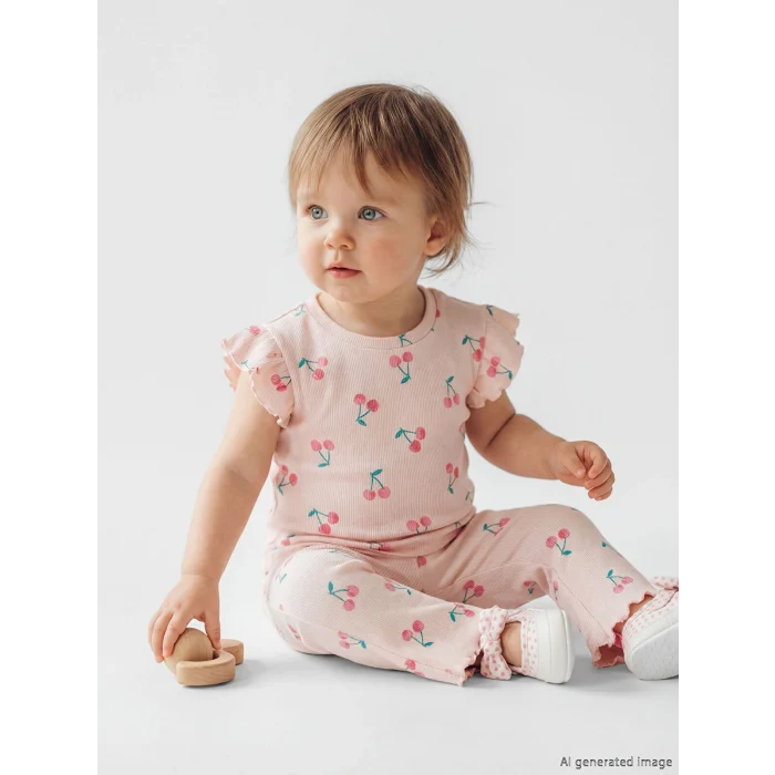 LCW baby Pembe Kız Bebek Fitilli İspanyol Paça Tayt ve Tişört