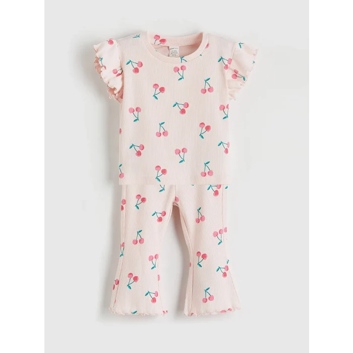 LCW baby Pembe Kız Bebek Fitilli İspanyol Paça Tayt ve Tişört