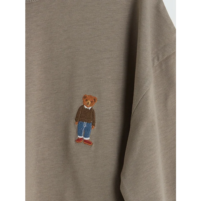 LCW Kids Kahverengi Ayı Teddy Nakışlı Erkek Çocuk Tişört