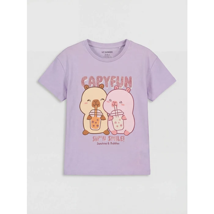 LCW Kids Lila Capyfun Baskılı Kız Çocuk Tişört ve Tayt