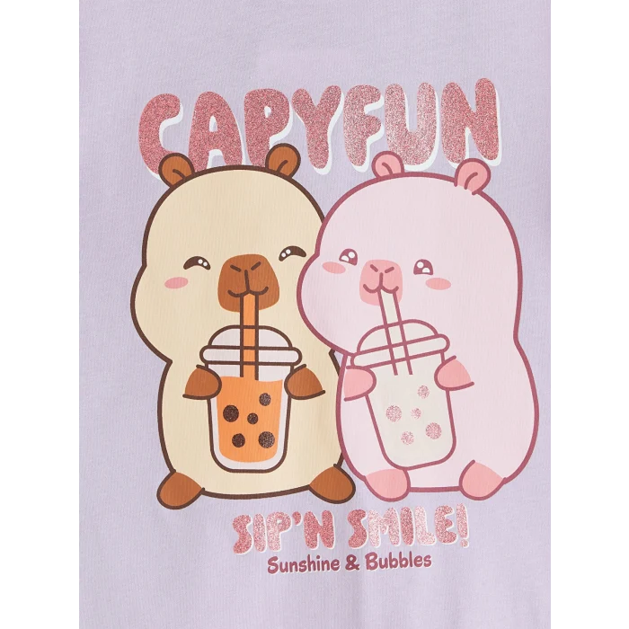 LCW Kids Lila Capyfun Baskılı Kız Çocuk Tişört ve Tayt