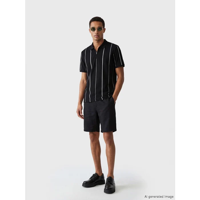 LCW Vision Siyah Polo Yaka Çizgili Pike Erkek Tişört