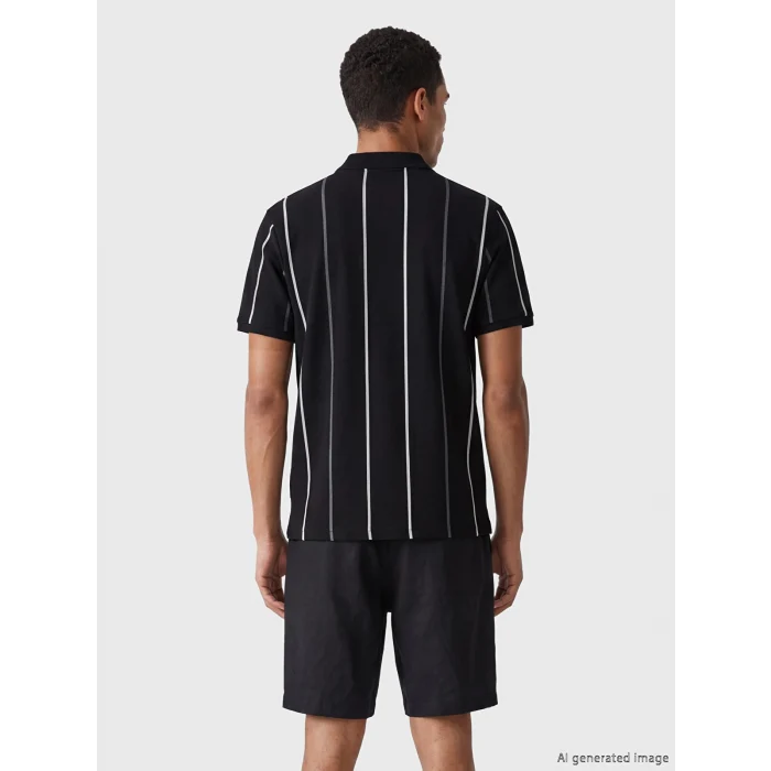 LCW Vision Siyah Polo Yaka Çizgili Pike Erkek Tişört