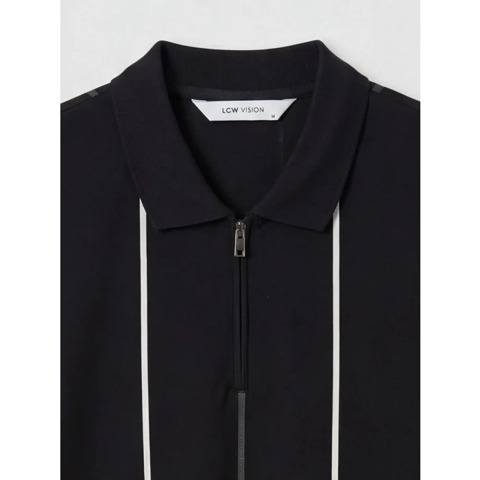 LCW Vision Siyah Polo Yaka Çizgili Pike Erkek Tişört