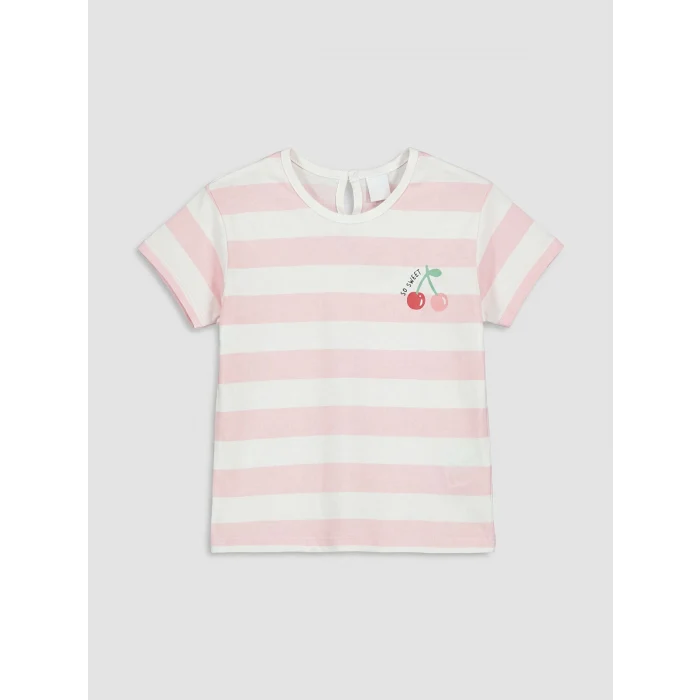 LCW baby Ekru Çizgili Baskılı Kız Bebek Takım