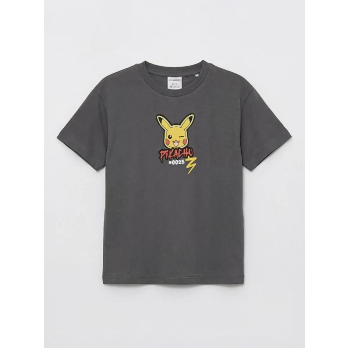 LCW Kids Gri Pikachu Baskılı Erkek Çocuk Tişört