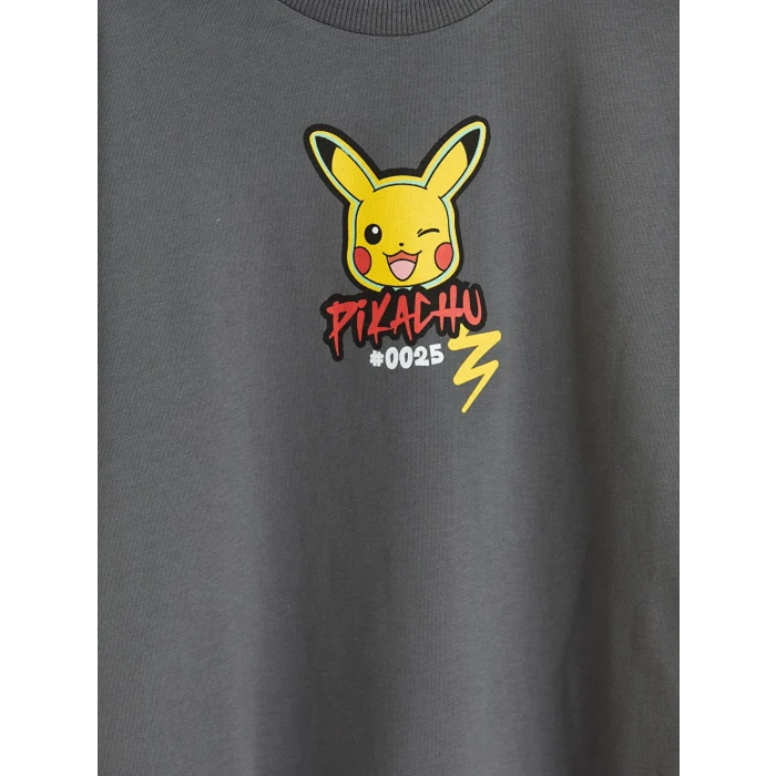 LCW Kids Gri Pikachu Baskılı Erkek Çocuk Tişört