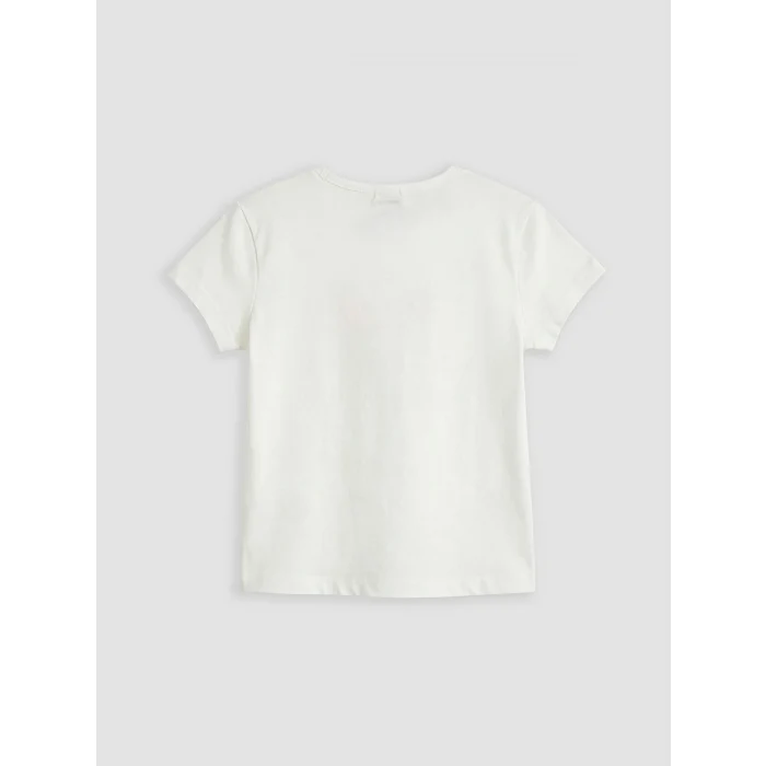 LCW Kids Ekru Bisiklet Yaka Baskılı Kız Çocuk Tişört