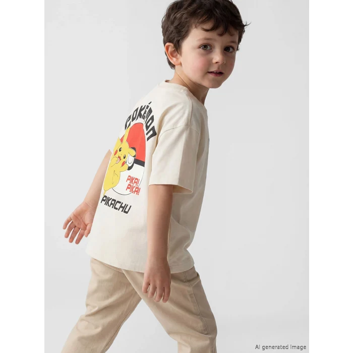 LCW Kids Bej Pikachu Baskılı Erkek Çocuk Tişört