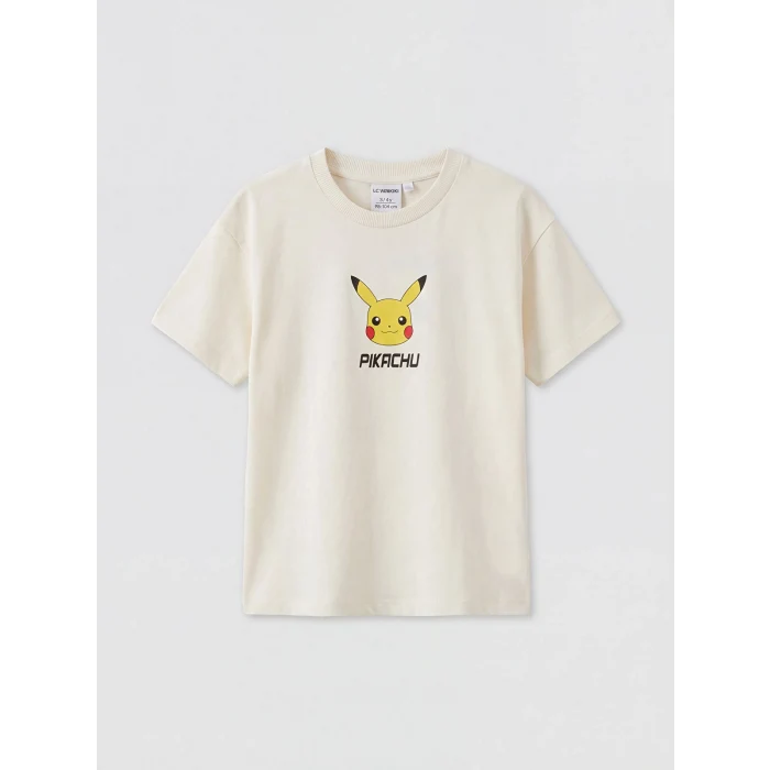 LCW Kids Bej Pikachu Baskılı Erkek Çocuk Tişört