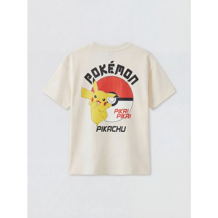 LCW Kids Bej Pikachu Baskılı Erkek Çocuk Tişört
