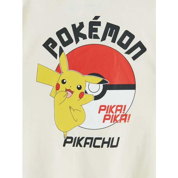 LCW Kids Bej Pikachu Baskılı Erkek Çocuk Tişört