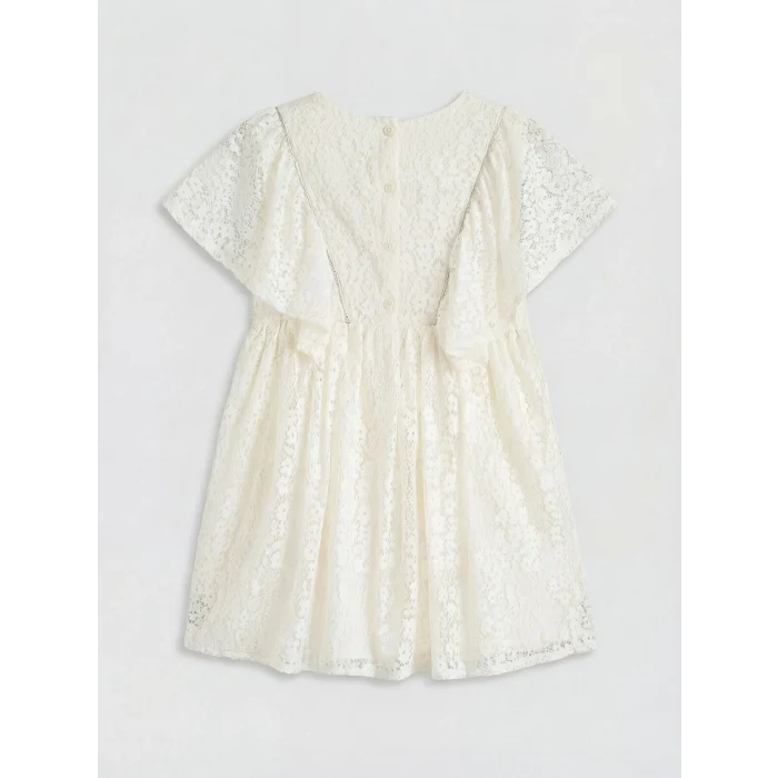 LCW Kids Ekru Bisiklet Yaka Kız Çocuk Dantel Elbise