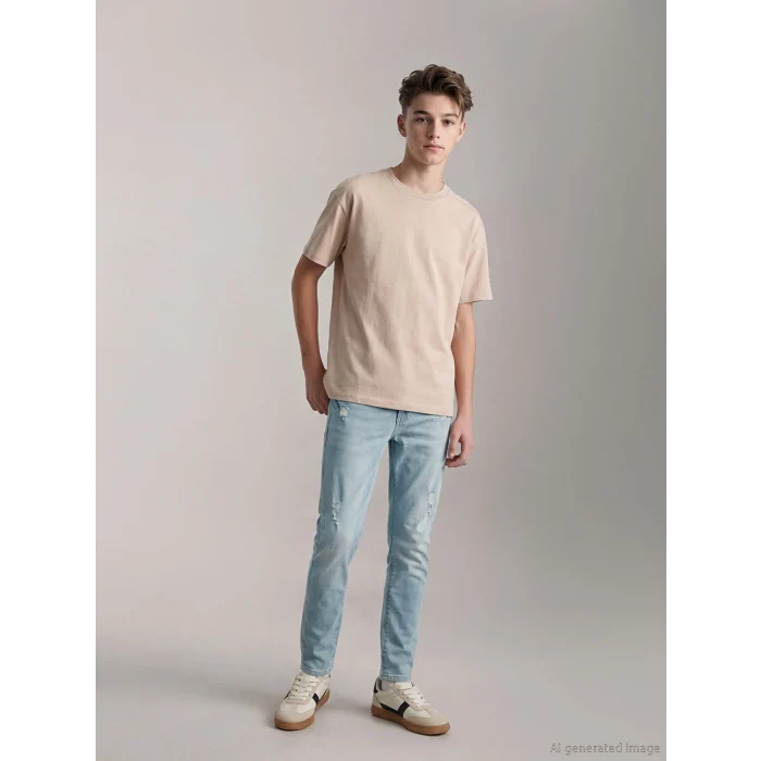 LCW Kids İndigo Yırtık Detaylı Süper Skinny Fit Erkek Çocuk Jean